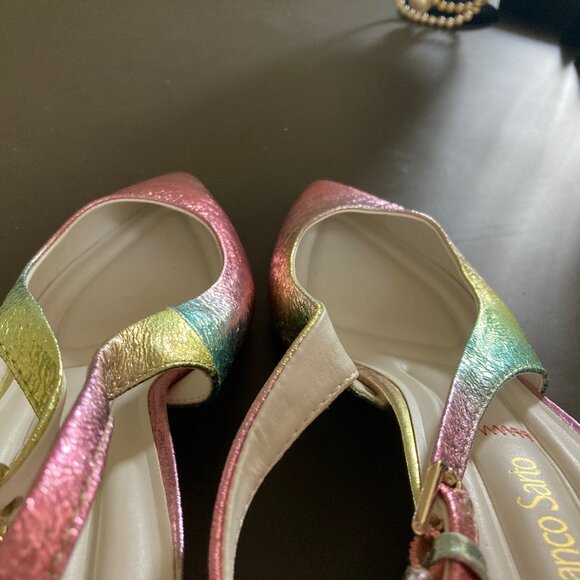 Franco Sarto Racer Slingback Block Heel Sz 7.5M Metallic Pink Blue Green Rainbow - Picture 16 of 16